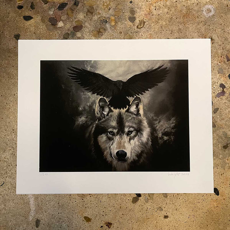 'Guides to the Lower World' Limited Edition Print of 200 - Wolf and Raven - Expressive Realism