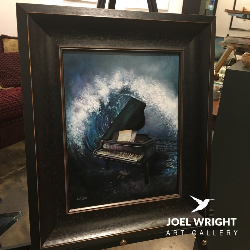 Original Piano and Wave Oil Painting - Surrealism - Wave of Harmony